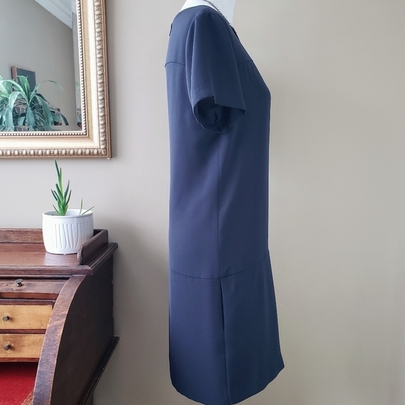 Theory Eliora Shift Dress in Maritime Navy Blue Madera Crepe Short Sleeve 12 - Picture 5 of 13